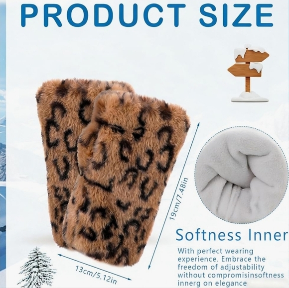 Leopard Fur Gloves Set- Fur Headband W Gloves, Earwarmer - Picture 4 of 5